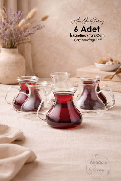 Anadolu Saray 6Pcs Nordic Style Glass Tea Cup Set Heat-Resistant Stylish and ...
