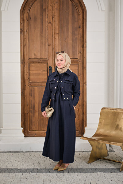 LOCCO Women's Button Detail Jacket Suit Navy Blue