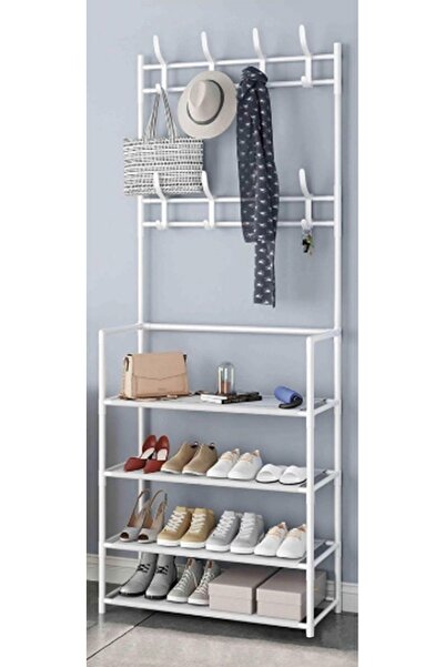 Heinner Shoe rack with organizer, metal structure, 59.5x26x151.5 cm, White