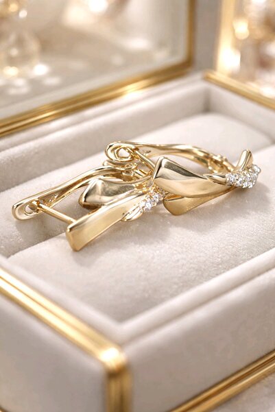 XUPING JEWELRY Xuping 14k Altın Renginde Zirkon Taş Zarif Küpe
