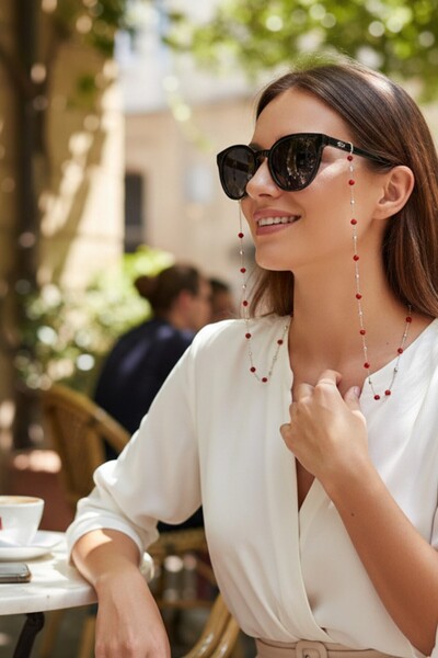 SAVETTE Glasses Chain with Burgundy Stones, Special Design Gift Accessory, Gl...