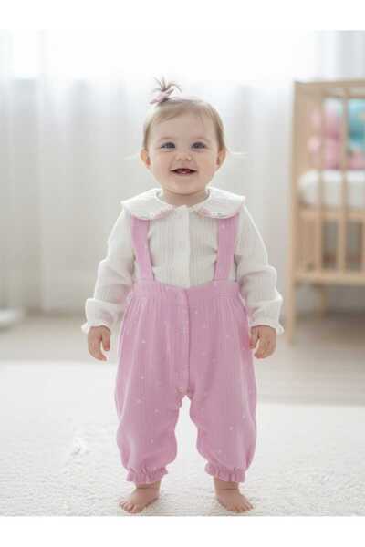 Necix's Laura Baby Pink Muslin Polka Dot Baby Girl Kids Jumpsuit