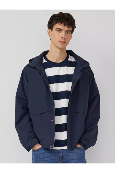 s.Oliver Men's nylon sports jacket with stand-up collar and hood, Dark navy, 3XL