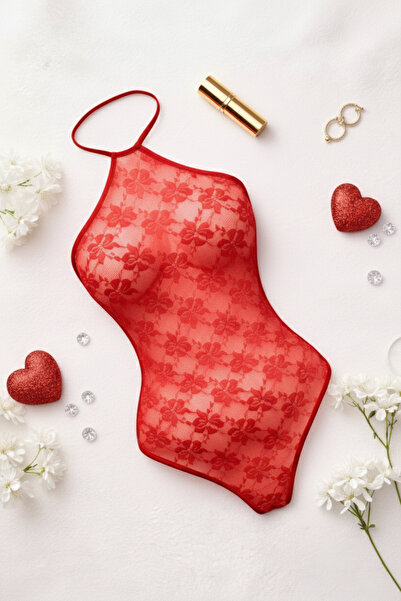 Maly Love Kadın Kırmızı Dantel Bağlamalı Body