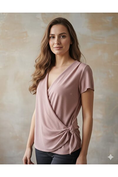 Volupta WOMEN'S POWDER PINK SHORT SLEEVE BLOUSE