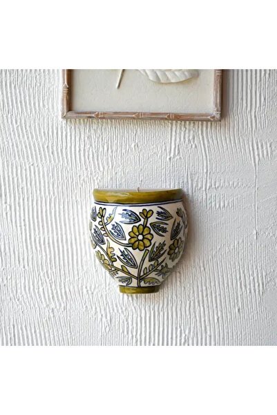 Generic Ceramic Wall Plant Holder with Green and Gold Decorations