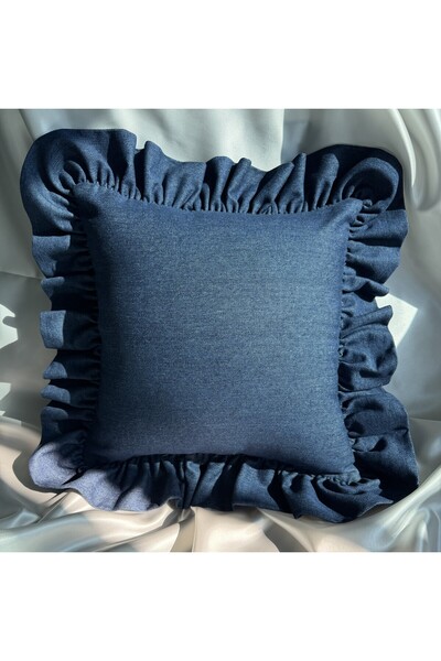 Denim (Kot) Kumaş Fırfırlı Dekoratif Kırlent Kılıfı