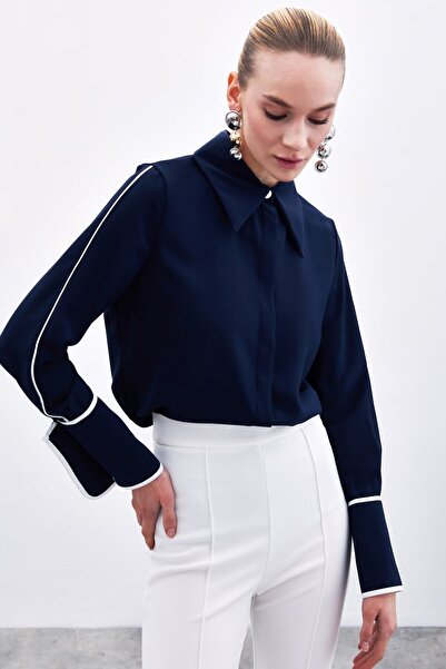 Duruvia boutique Klasik Manşetli Kontrast Gömlek - Lacivert