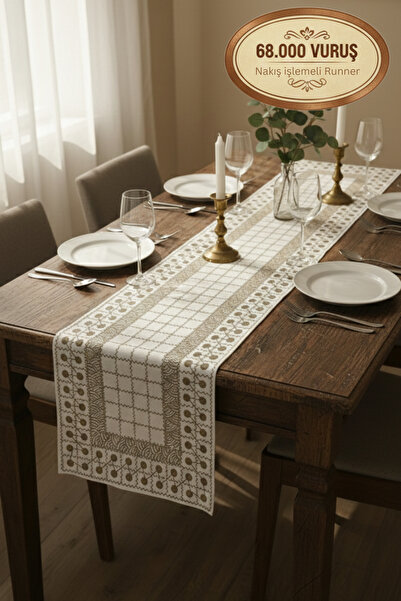 Morlay Linen Series |   68.000 Stitches Heavy Embroidery Embellished Linen Ru...