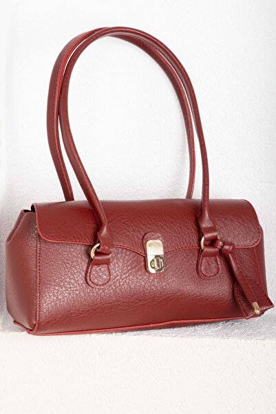 EBRUTESETTÜR Retro Lock Detailed Baguette Bag Burgundy