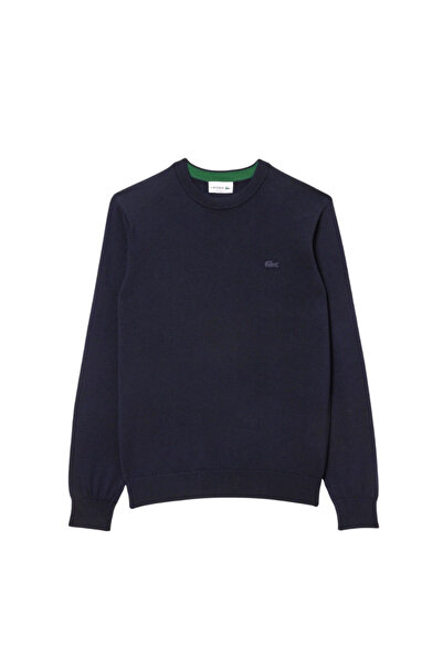 Lacoste Men's Wool Crew Neck Navy Blue Knitwear Sweater