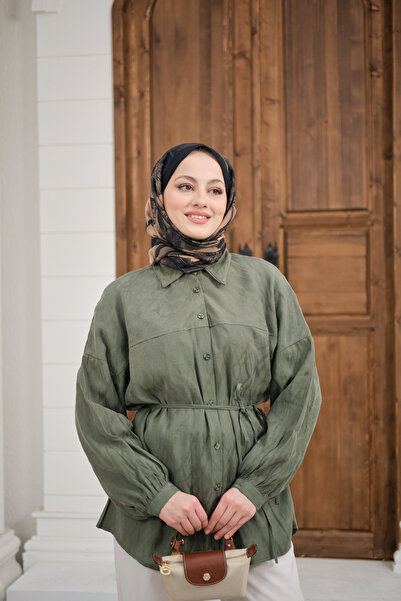 LOCCO Women's Tie-Waist Tencele Shirt Khaki Green