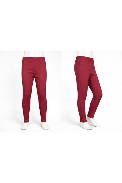 İncili Girl's Winter Warm Leggings in Burgundy - Fleece Inside, Keeps Warm, Doesn'T Show through