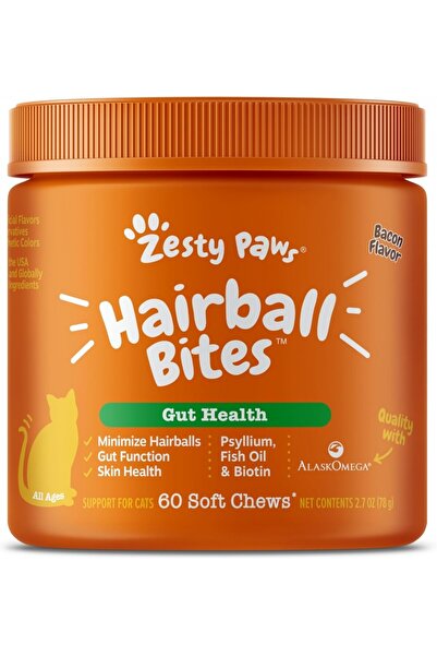 Zesty Paws Cat Gut Health Hairball Bites - Bacon - 60ct