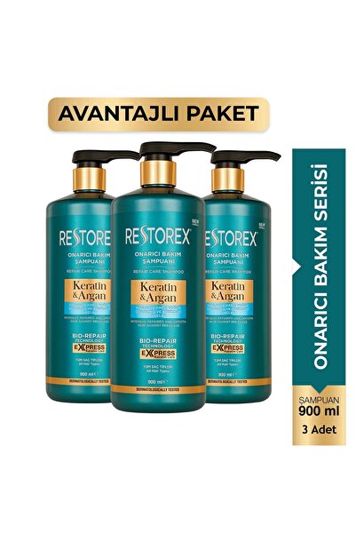 Restorex Keratin&Argan Onarıcı Bakım Şampuanı 900 ml 3 ADET