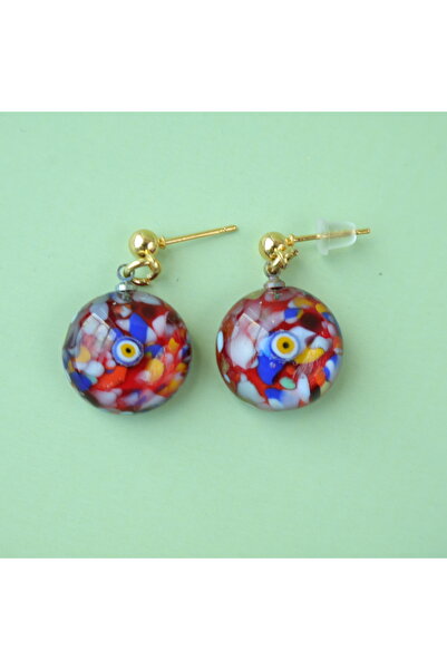 B Design jewelry أقراط مورانو الحمراء المستديرة المختلطة