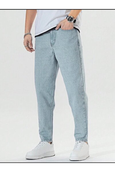 oraystore Light Blue Men's Jean Trousers Relaxed Fit Straight Leg Casual Jeans