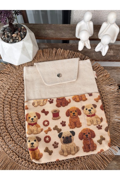 Classbag El Yapımı Kanvas Kumaş,Çıtçıtlı Çok Amaçlı, 9 Inç Uyumlu Tablet,Lapt...