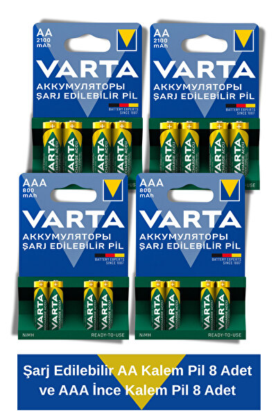 Varta Power Şarj Edilebilir AA Kalem Pil 8 Adet ve AAA İnce Kalem Pil 8 Adet