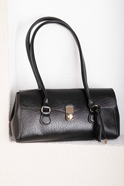 EBRUTESETTÜR Retro Lock Detailed Baguette Bag Black