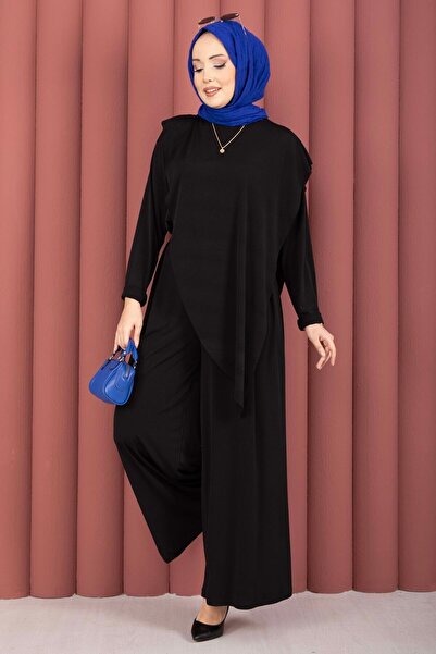 EBRUTESETTÜR Asymmetrical Cut Sandy Double Suit Black