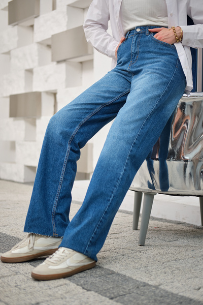 LOCCO Blugi de damă cu tăieturi la picior, cu model, albaștri