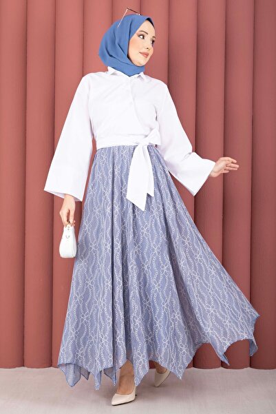 EBRUTESETTÜR Asymmetrical Cut Lace Patterned Skirt Indigo