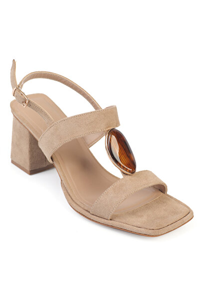 Capone Outfitters Ronni Mid-Heeled Stone Suede Look Women's Shoes