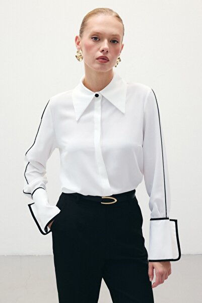 Duruvia boutique Klasik Manşetli Kontrast Gömlek - Ekru