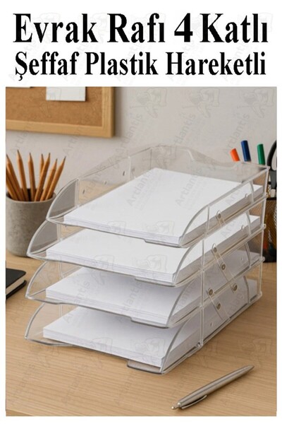 Artlantis Evrak Rafı 4 lü Şeffaf Masaüstü 1 Paket Plastik Evrak Rafı Masa Üst...