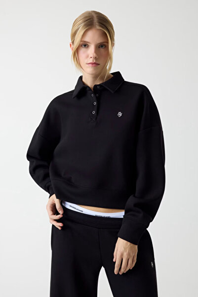 Guess Kadın Scuba Polo Yaka Sweatshirt - Siyah