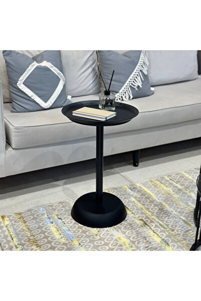 terndat Plastic serving table with iron column, black color