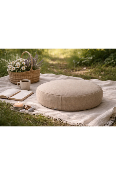 modakesim Keten Meditasyon Minderi, Yuvarlak Yer Minderi, Yoga Minderi, 45 cm