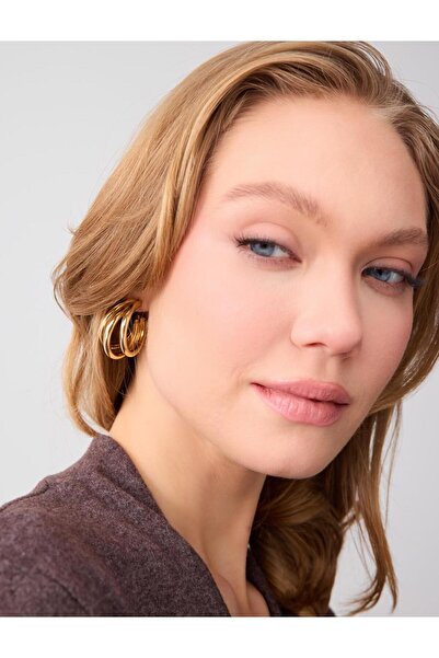 Jimmy Key Altın Rengi Sarmal Figürlü Parlak Halka Küpe