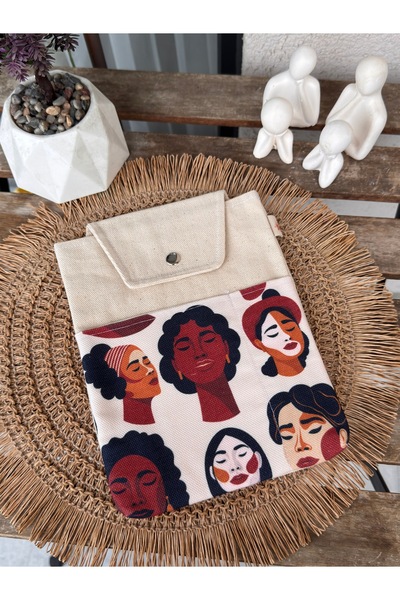 Classbag El Yapımı Kanvas Kumaş,Çıtçıtlı Çok Amaçlı, 9 Inç Uyumlu Tablet,Lapt...