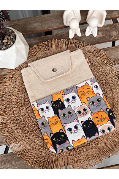 Classbag El Yapımı Kanvas Kumaş,Çıtçıtlı Çok Amaçlı, 9 Inç Uyumlu Tablet,Lapt...