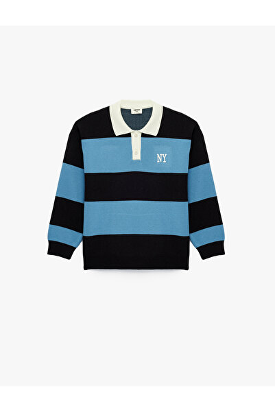 Koton Viscose Blended Long Sleeve Polo Collar Knit Sweater