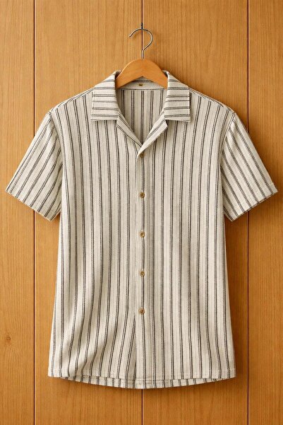 LUPERCUS Men's Striped Jacquard Summer Short Sleeve Shirt