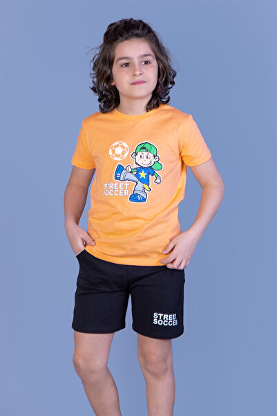 Toontoy Boys' 2-Piece Set: Printed Crew Neck T-Shirt & Elastic Waist Pocket S...