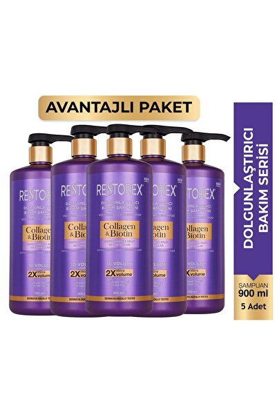 Restorex Collagen&Biotin Şampuan 900 Ml 5 Adet Hacim ve Güçlendirme