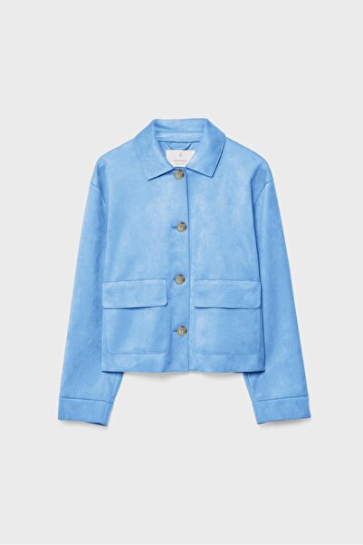 Stradivarius سترة من الجلد الصناعي مع جيوب