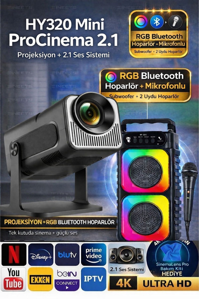 Zineets HY320 Taşınabilir Android Projeksiyon + Ses Sistemi Wifi Destekli Akı...