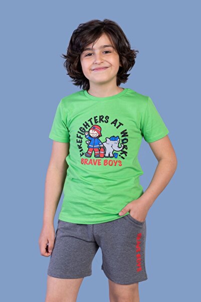 Toontoy Boys' 2-Piece Set: Printed Crew Neck T-Shirt & Elastic Waist Pocket S...