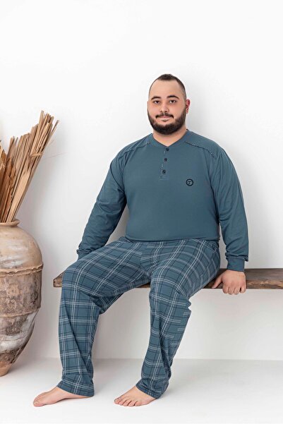 Tarık Set de pijamale pentru bărbați, albastru în carouri și cu model pătrat,...