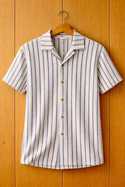 LUPERCUS Men's Striped Jacquard Summer Short Sleeve Shirt