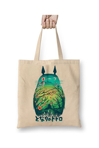 Toyaso Ghibli Studio - Miyazaki Totoro White Cloth Bag Long Handle Shopping B...