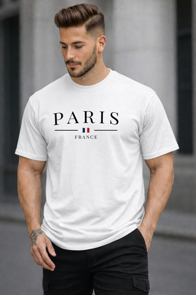 DEEPSENCE Tricou alb, 100% bumbac, cu croială confortabilă, DESIGN PARIS