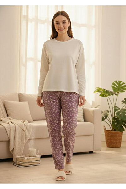 Moda Hour Women's Lilac Floral Patterned Pajama Bottoms