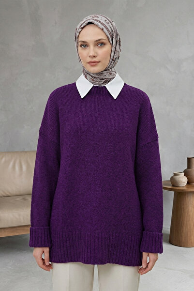 Kirazgym Γυναικεία φούστα με λαιμόκοψη ποδηλάτου, ριμπ πλεκτό πουλόβερ - Μωβ