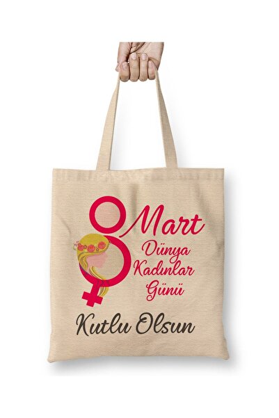 Toyaso 8 March International Women's Day 05 White Cloth Bag Long Handle Shopp...